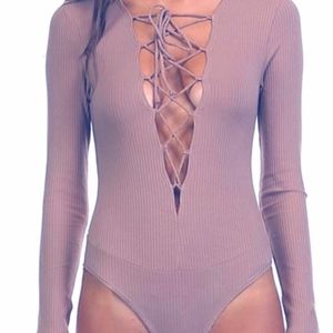 Lace-up long sleeve bodysuit